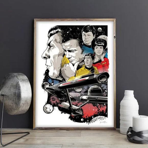 Star Trek TOS Bridge Crew & the USS Enterprise NCC-1701 Canvas Art Poster 24x16" - Picture 7 of 10